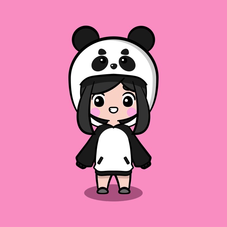 Vetor linda garota vestindo jumper de tamanho grande. suéter tamanho grande do personagem panda. moletom oversize do personagem panda.