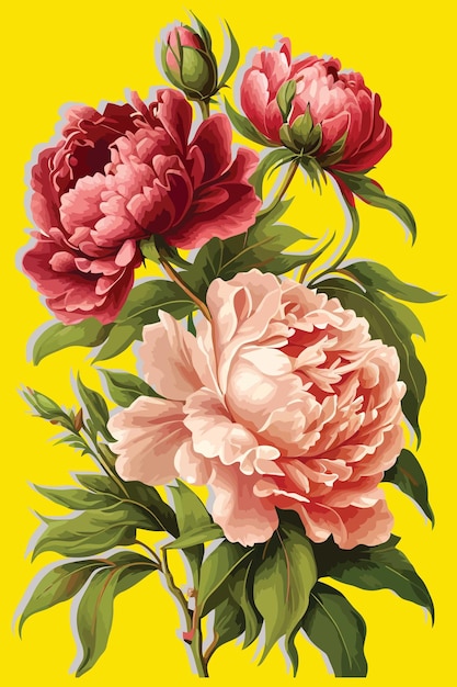 Linda ilustração floral Flores naturais com folhas verdes e rosa