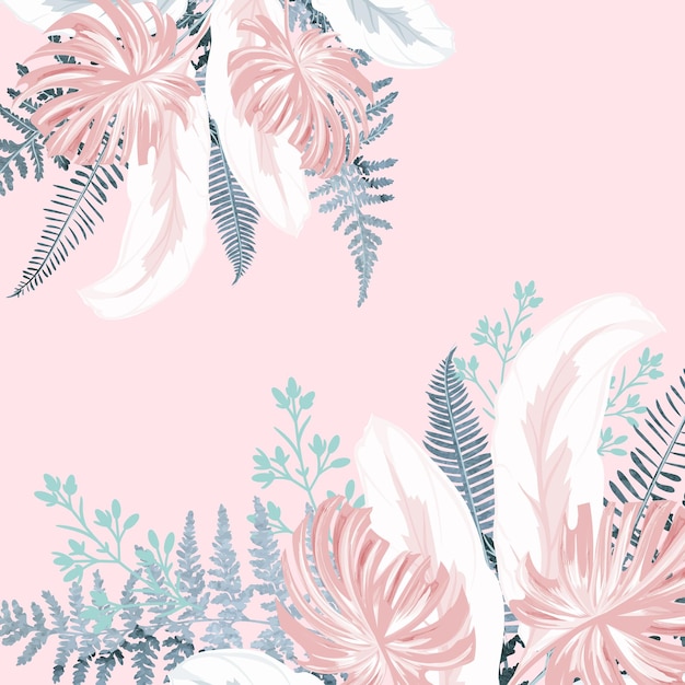 Linda ilustração tropical vetorial com folhas de samambaia isoladas em branco