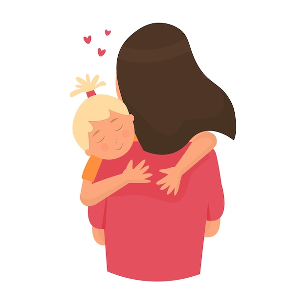Linda jovem e sua encantadora filhinha garota abraça a mãe e sorri ilustração