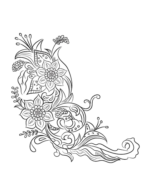 mão desenhar desenho de flores em preto e branco para livro de colorir  adulto. 8928441 Vetor no Vecteezy