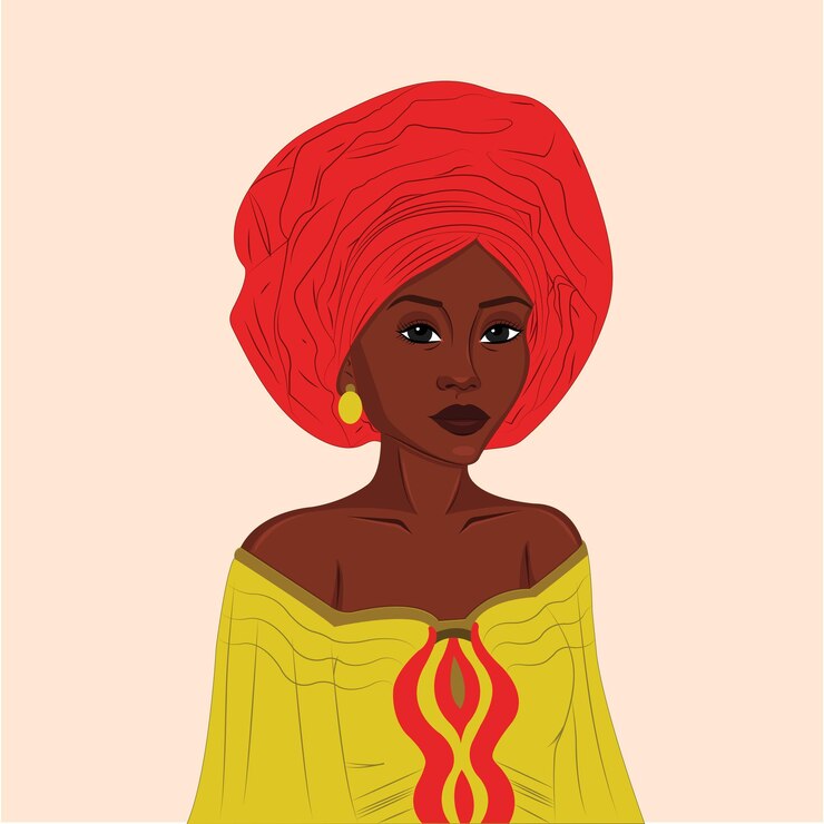 Vetor linda mulher afro vestindo um lenço laranja na cabeça