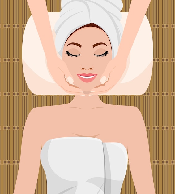 Vetor linda mulher fazendo massagem facial