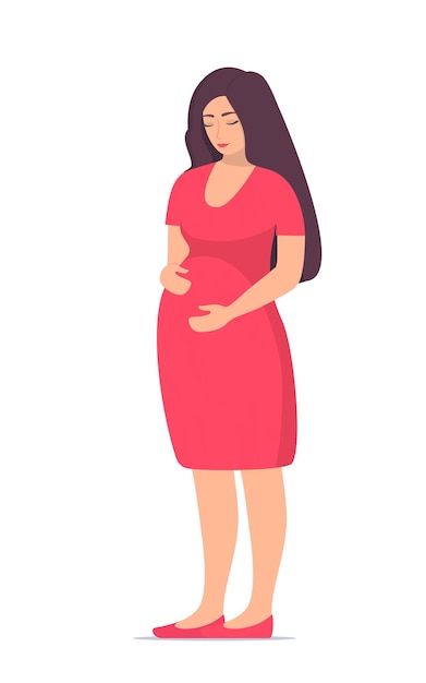 Linda mulher grávida em pé e segura as mãos na barriga grande Feliz linda mulher grávida