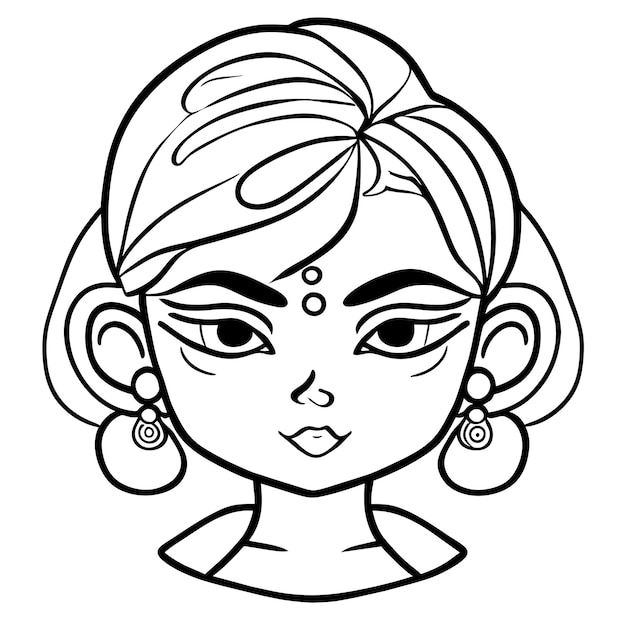 Vetor linda noiva indiana saree retrato mão desenhada cartoon adesivo ícone conceito ilustração isolada