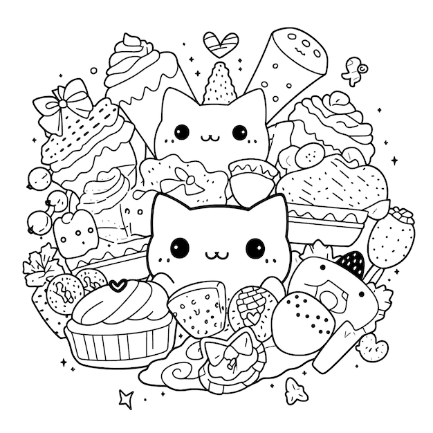  LIVRO DE CORAÇÃO KAWAII : Desenhos para colorir FOOD