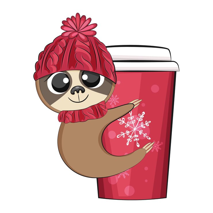 Vetor linda preguiça de feliz natal. férias de inverno. ilustração vetorial.