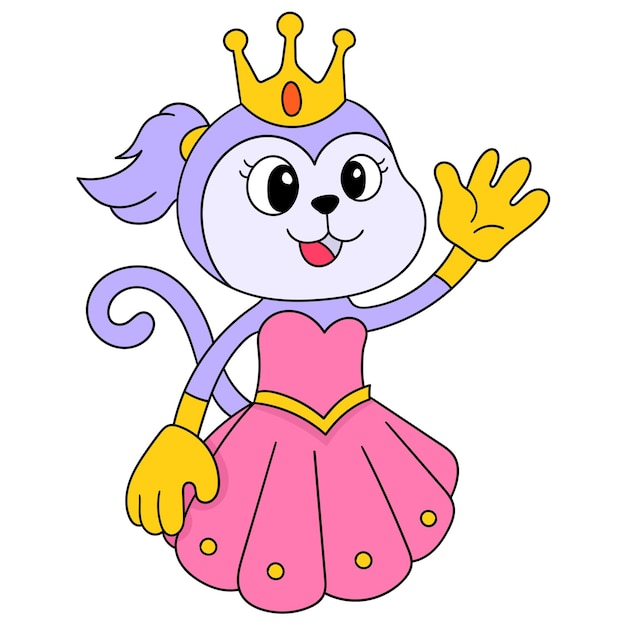 Linda princesa está usando um lindo vestido acenando com a mão, desenho de desenho bonito personagem. ilustração vetorial