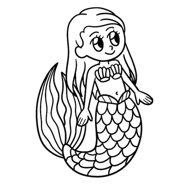 Linda sereia isolada para colorir para crianças