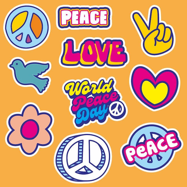 Lindas coleções de adesivos do dia mundial da paz