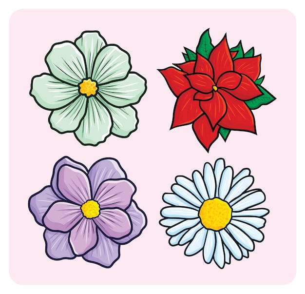 Lindas flores coloridas em estilo cartoon