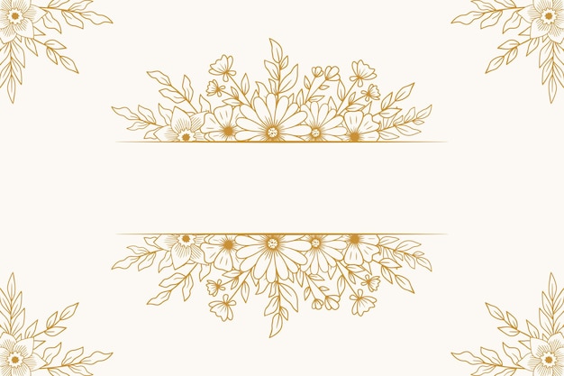 Vetor lindas flores de ouro desenhadas à mão e folhas em fundo branco para convites de casamento