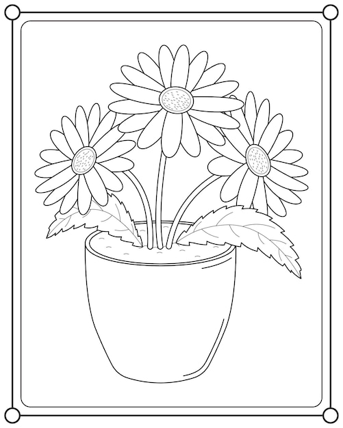 Lindas flores em vasos adequados para colorir ilustração vetorial de livro