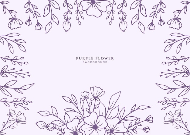 Lindas flores roxas desenhadas à mão e folhas sobre fundo branco