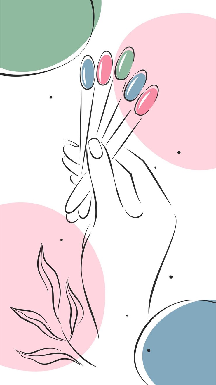 Vetor lindas mãos femininas com amostras de cores de esmaltes estúdio de unhas de layout de design