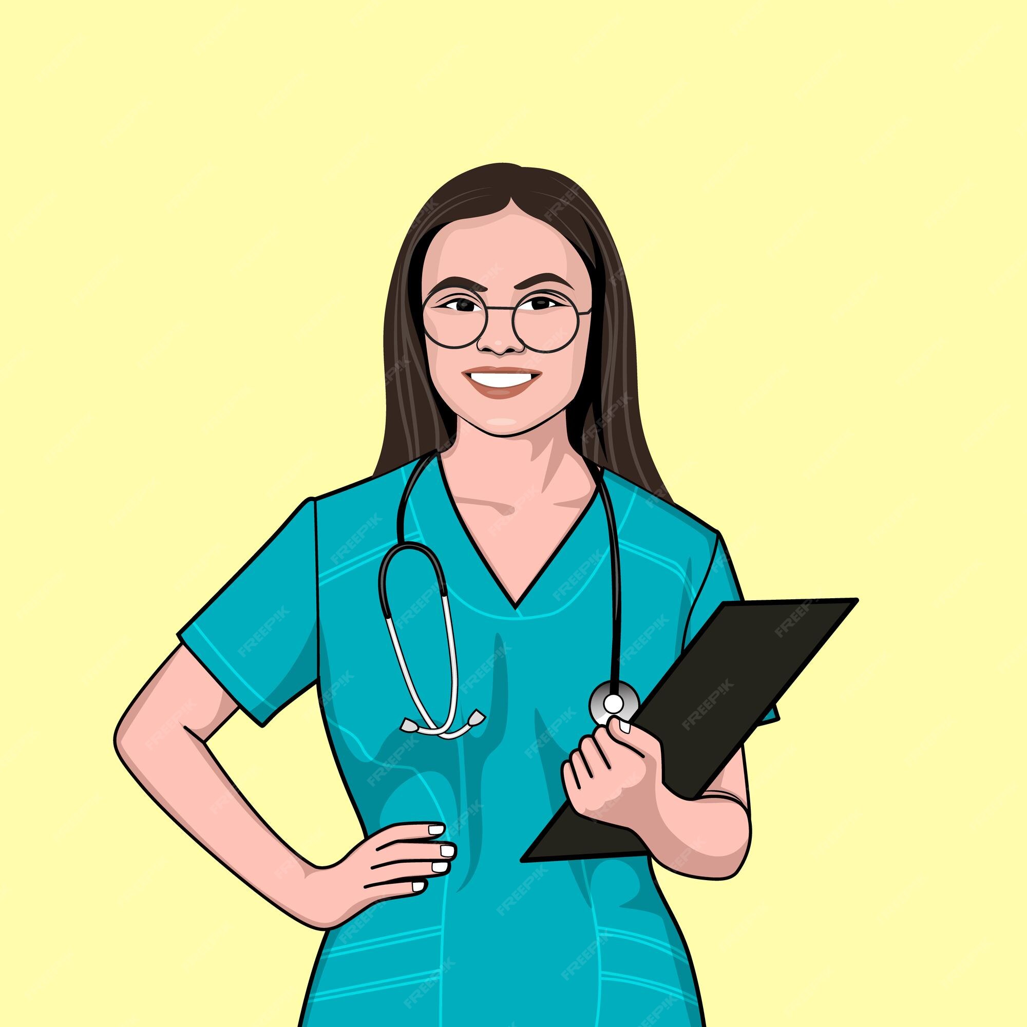 Mulher Do Doutor No Vestido Médico Com Estetoscópio Caráter Bonito Do  Doutor Dos Desenhos Animados Ilustração do Vetor - Ilustração de uniforme,  posse: 92661288