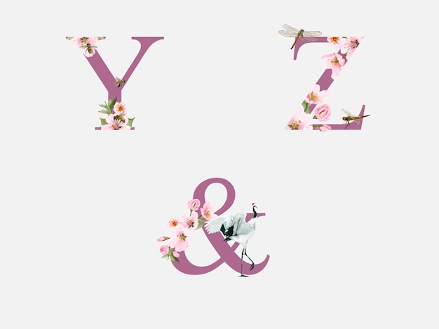 Vetor lindo alfabeto com mão desenhada de flor de cerejeira
