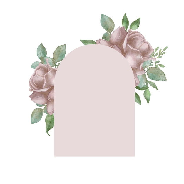 Lindo arco de casamento com flores em aquarela rosas e folhas ilustração vetorial de férias