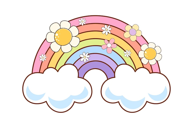 Vetor lindo arco-íris bacana com vetor de flores