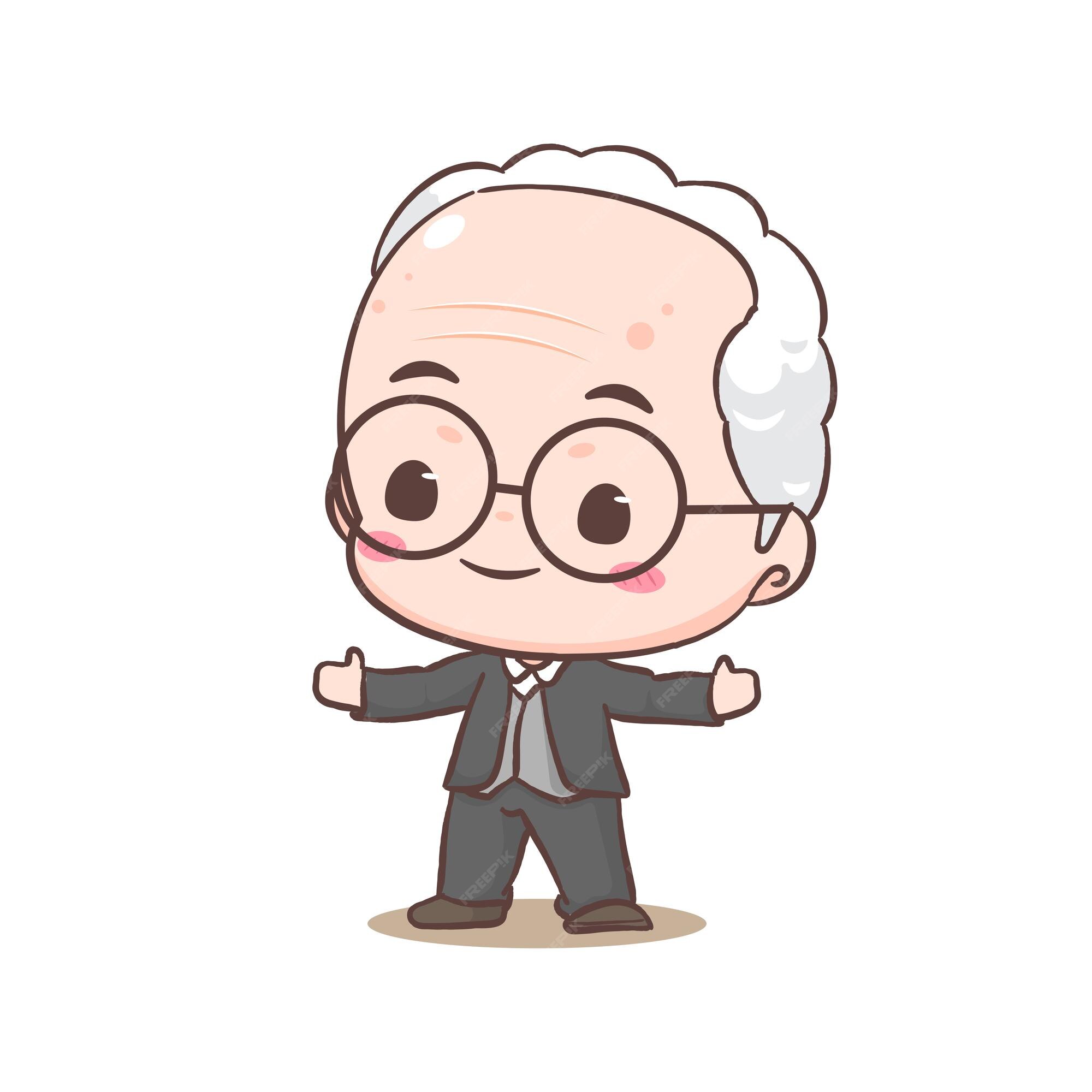 fofa avô ou velho homem desenho animado personagem. Vovô cumprimento pose  dizer olá. kawaii chibi mão desenhado estilo. adorável mascote vetor  ilustração. pessoas família conceito Projeto 20918518 Vetor no Vecteezy