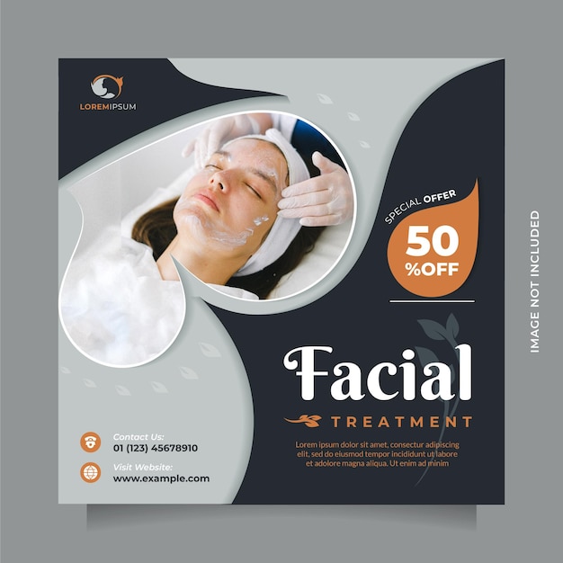 Lindo banner vetorial quadrado para promover centro de clínica de beleza facial, spa médico e cuidados com a pele