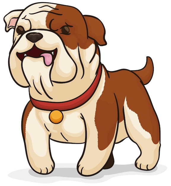 Vetor lindo bulldog inglês como um cão guardião no estilo cartoon