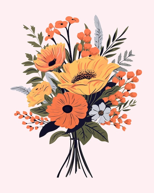 Vetor lindo buquê de flores ilustração em vetor de buquê colorido de flores diferentes