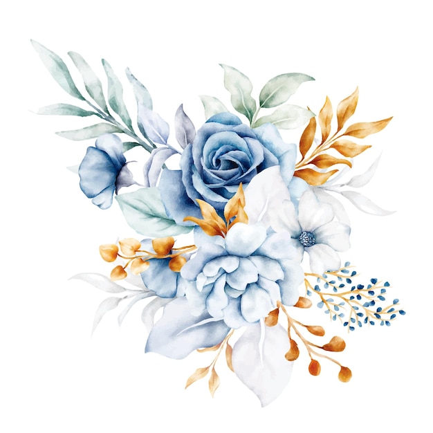 lindo buquê floral branco azul e dourado