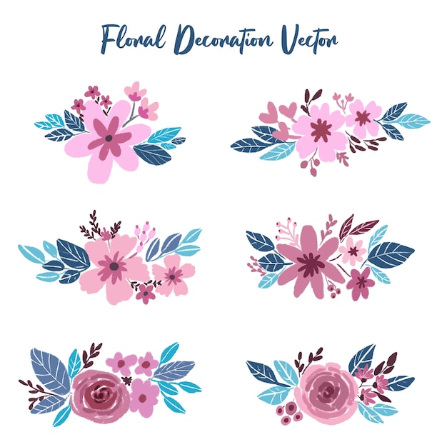 Lindo buquê floral decoração pintada à mão aquarela conjunto ilustração vetorial