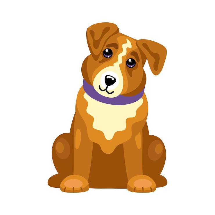 Vetor lindo cachorro marrom está assistindo. um cachorro obeso está chorando. o animal de estimação executa o comando. um animal vadio