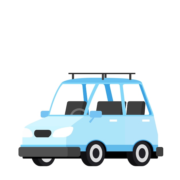 Lindo carro azul brilhante em um estilo de desenho animado isolado em um fundo branco