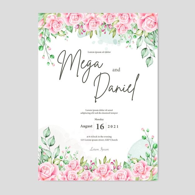 Lindo cartão de casamento com fundo aquarela