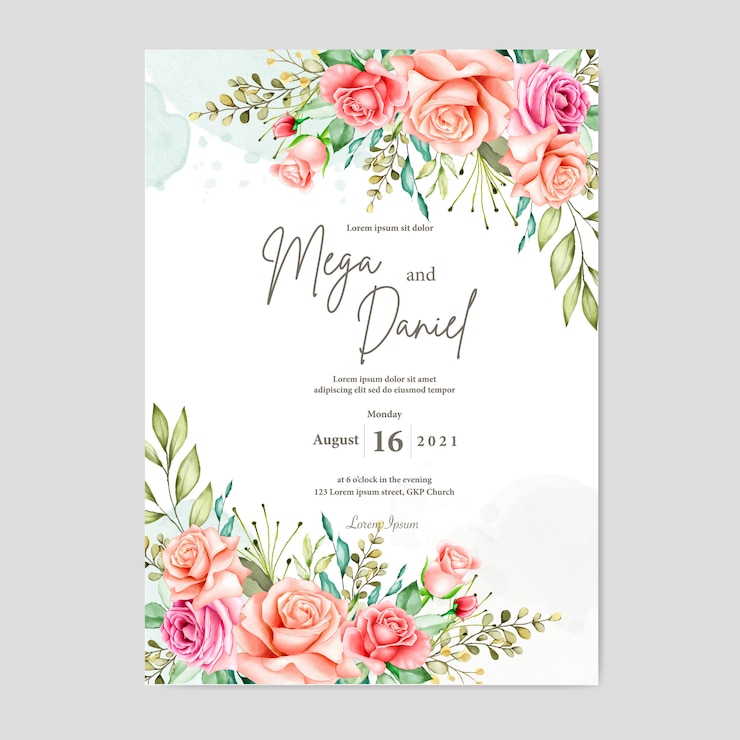 Vetor lindo cartão de casamento com fundo aquarela
