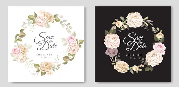 lindo cartão de casamento com modelo floral e folhas
