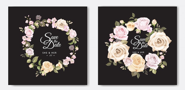 lindo cartão de casamento com modelo floral e folhas