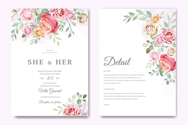 Lindo cartão de casamento em modelo de rosas elegantes