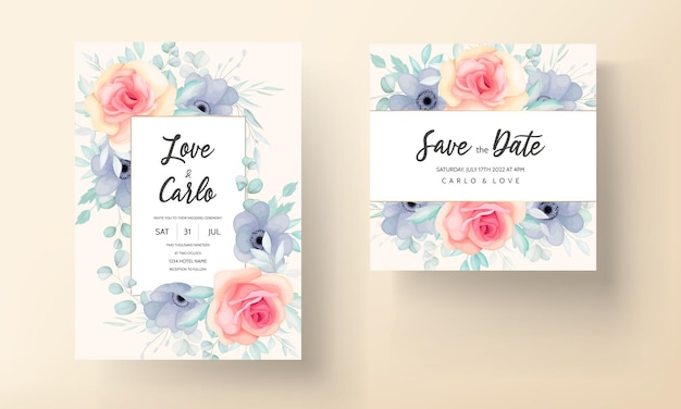 Lindo cartão de convite de casamento com linda decoração de flores