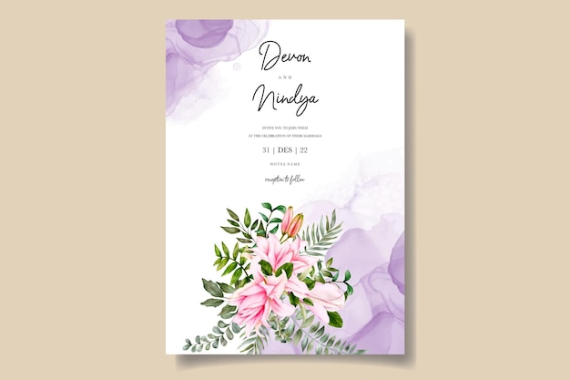 Lindo cartão de convite de casamento floral em aquarela