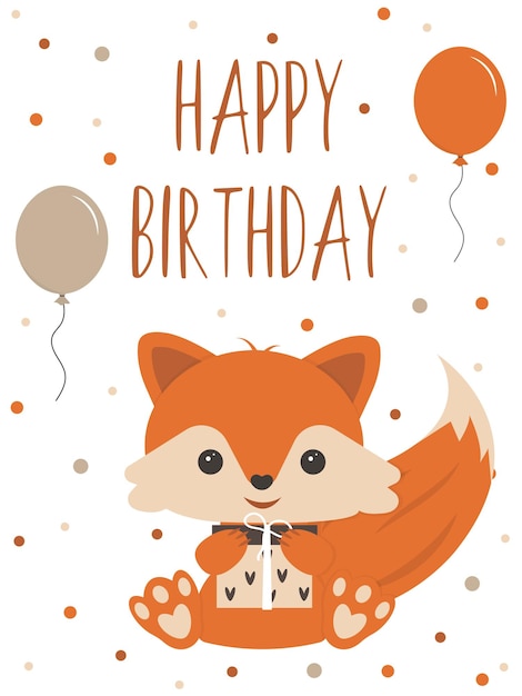 Vetor lindo cartão de feliz aniversário com raposa