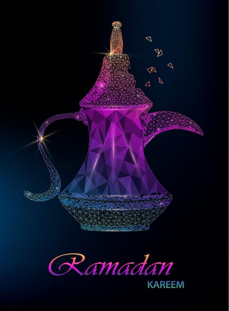 Lindo cartão de saudação Ramadan Kareem com café árabe de arco-íris Ilustração vetorial poligonal