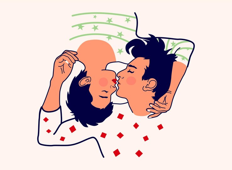 Vetor lindo casal beijando ternamente homem e mulher se apaixonando momento de união