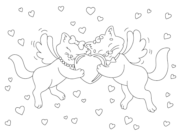 Desenho de casal de gatos para colorir