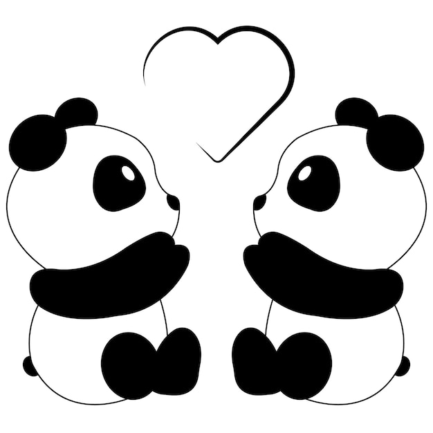 Lindo casal de pandas apaixonados desenho simples e mínimo de