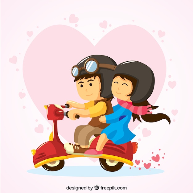 Vetor lindo casal que monta um vespa