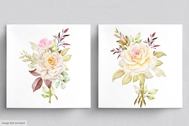 Lindo conjunto de buquês de flores em aquarela