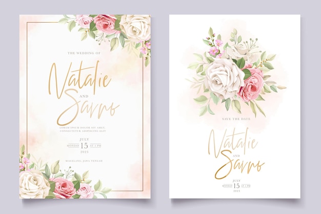 lindo conjunto de cartão de convite floral desenhado à mão
