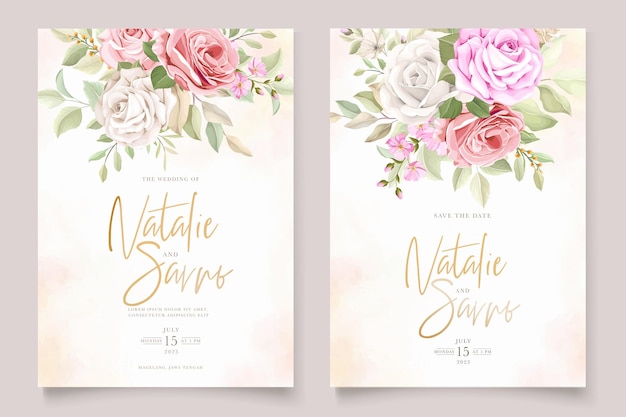lindo conjunto de cartão de convite floral desenhado à mão