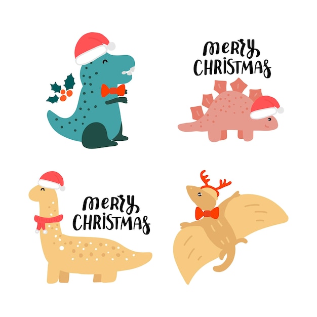 Lindo conjunto de dinossauros de natal triceratops pterodactyl brontosaurus stegosaurus t rex fofo ingênuo