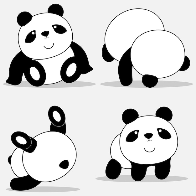 Lindo conjunto de ilustração vetorial de panda