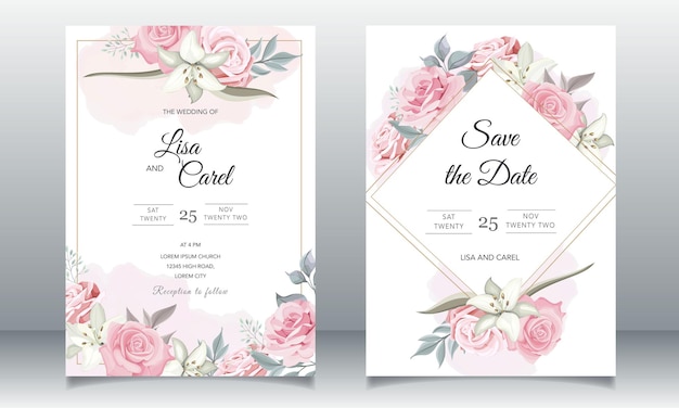Lindo convite de casamento com modelo floral rosa